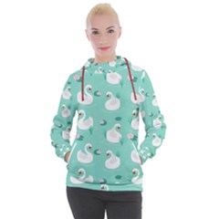 Elegant-swan-seamless-pattern Women s Hooded Pullover by Vaneshart