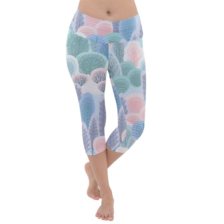 Abstract-seamless-pattern-with-winter-forest-background Lightweight Velour Capri Yoga Leggings