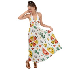 Seamless-hipster-pattern-with-watermelons-mint-geometric-figures Backless Maxi Beach Dress by Vaneshart