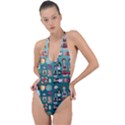 Kawaiicollagepattern2 Backless Halter One Piece Swimsuit View1