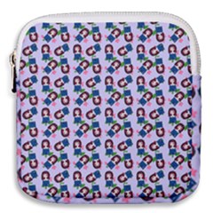 Goth Girl In Blue Dress Lilac Pattern Mini Square Pouch by snowwhitegirl