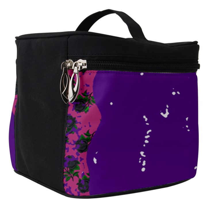 Purple Cat Ear Hat Girl Floral Wall Make Up Travel Bag (Small)