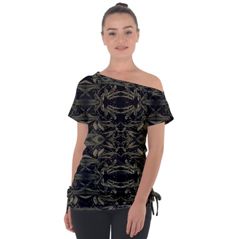 Stylized Golden Ornate Nature Motif Print Tie-up Tee by dflcprintsclothing