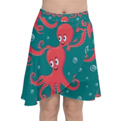 Cute Smiling Red Octopus Swimming Underwater Chiffon Wrap Front Skirt by BangZart