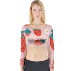 Strawberry Seamless Pattern Long Sleeve Crop Top by BangZart