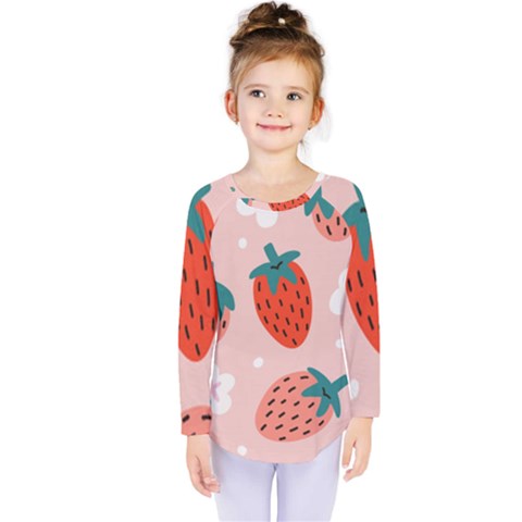 Strawberry Seamless Pattern Kids  Long Sleeve Tee by BangZart