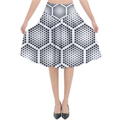 Halftone Tech Hexagons Seamless Pattern Flared Midi Skirt by BangZart