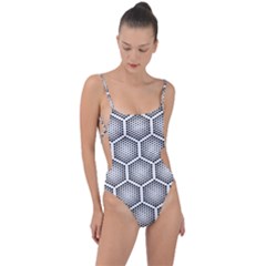 Halftone Tech Hexagons Seamless Pattern Tie Strap One Piece Swimsuit by BangZart