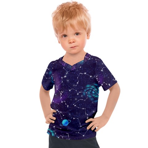 Realistic Night Sky Poster With Constellations Kids  Sports Tee by BangZart