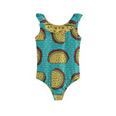 Taco Drawing Background Mexican Fast Food Pattern Kids  Frill Swimsuit by BangZart