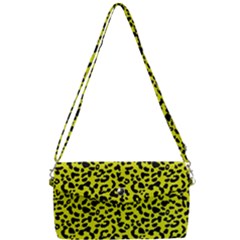 Leopard Spots Pattern, Yellow And Black Animal Fur Print, Wild Cat Theme Removable Strap Clutch Bag by Casemiro