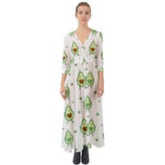 Cute Seamless Pattern With Avocado Lovers Button Up Boho Maxi Dress by BangZart