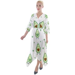 Cute Seamless Pattern With Avocado Lovers Quarter Sleeve Wrap Front Maxi Dress by BangZart