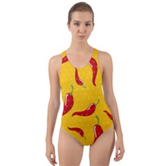 Chili Vegetable Pattern Background Cut-out Back One Piece Swimsuit by BangZart