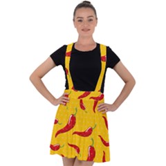 Chili Vegetable Pattern Background Velvet Suspender Skater Skirt by BangZart