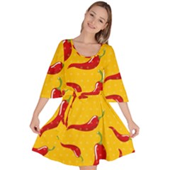 Chili Vegetable Pattern Background Velour Kimono Dress by BangZart