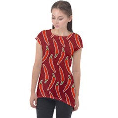 Chili Pattern Red Cap Sleeve High Low Top by BangZart