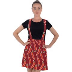 Chili Pattern Red Velvet Suspender Skater Skirt by BangZart