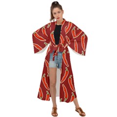 Chili Pattern Red Maxi Kimono by BangZart