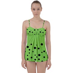 Bubbles At Strings Lemon Green And Black, Geometrical Pattern Babydoll Tankini Set by Casemiro