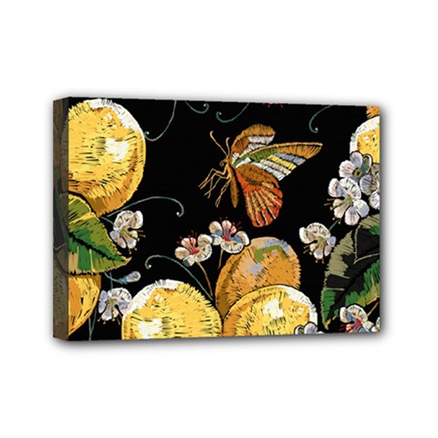 Embroidery Blossoming Lemons Butterfly Seamless Pattern Mini Canvas 7  X 5  (stretched) by BangZart