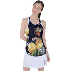 Embroidery Blossoming Lemons Butterfly Seamless Pattern Racer Back Mesh Tank Top by BangZart