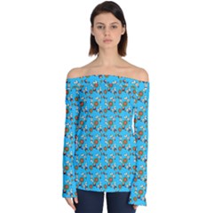 Clown Ghost Pattern Blue Off Shoulder Long Sleeve Top by snowwhitegirl