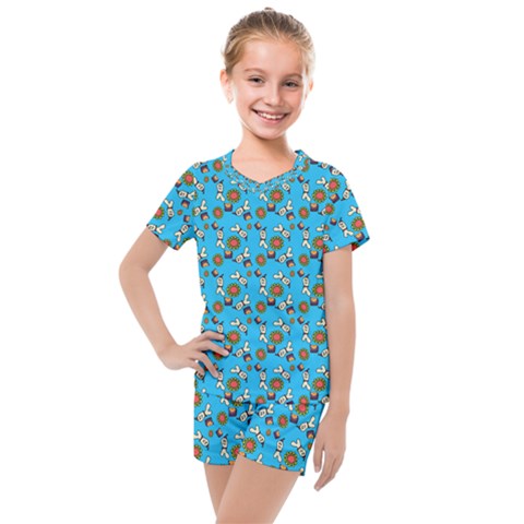 Clown Ghost Pattern Blue Kids  Mesh Tee And Shorts Set by snowwhitegirl