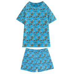 Clown Ghost Pattern Blue Kids  Swim Tee And Shorts Set by snowwhitegirl