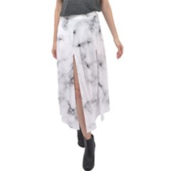 White Faux Marble Texture  Velour Split Maxi Skirt by Dushan