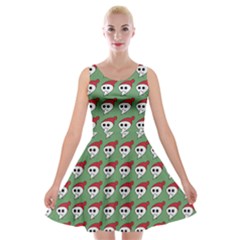 Comic Head Skull - Hat Red - Cartoon Skull Velvet Skater Dress by DinzDas