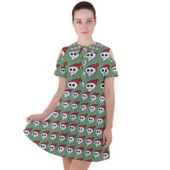 Comic Head Skull - Hat Red - Cartoon Skull Short Sleeve Shoulder Cut Out Dress  by DinzDas