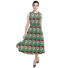 Comic Head Skull - Hat Red - Cartoon Skull Round Neck Boho Dress by DinzDas