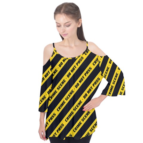 Warning Colors Yellow And Black - Police No Entrance 2 Flutter Tees by DinzDas