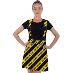 Warning Colors Yellow And Black - Police No Entrance 2 Velvet Suspender Skater Skirt by DinzDas