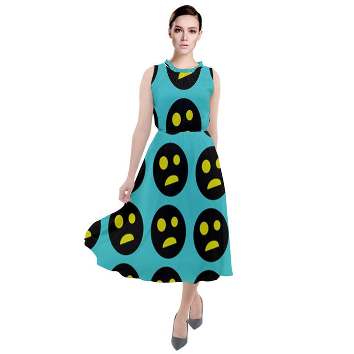 005 - Ugly Smiley With Horror Face - Scary Smiley Round Neck Boho Dress