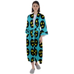 005 - Ugly Smiley With Horror Face - Scary Smiley Maxi Satin Kimono by DinzDas