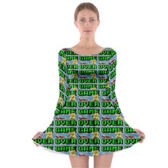 Game Over Karate And Gaming - Pixel Martial Arts Long Sleeve Skater Dress by DinzDas