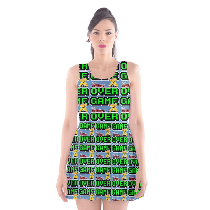 Game Over Karate And Gaming - Pixel Martial Arts Scoop Neck Skater Dress