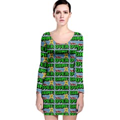 Game Over Karate And Gaming - Pixel Martial Arts Long Sleeve Velvet Bodycon Dress by DinzDas