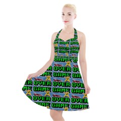 Game Over Karate And Gaming - Pixel Martial Arts Halter Party Swing Dress  by DinzDas