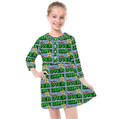 Game Over Karate And Gaming - Pixel Martial Arts Kids  Quarter Sleeve Shirt Dress by DinzDas