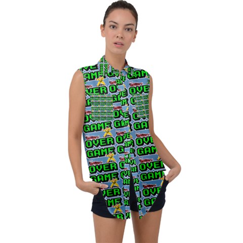 Game Over Karate And Gaming - Pixel Martial Arts Sleeveless Chiffon Button Shirt by DinzDas