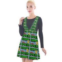 Game Over Karate And Gaming - Pixel Martial Arts Plunge Pinafore Velour Dress by DinzDas