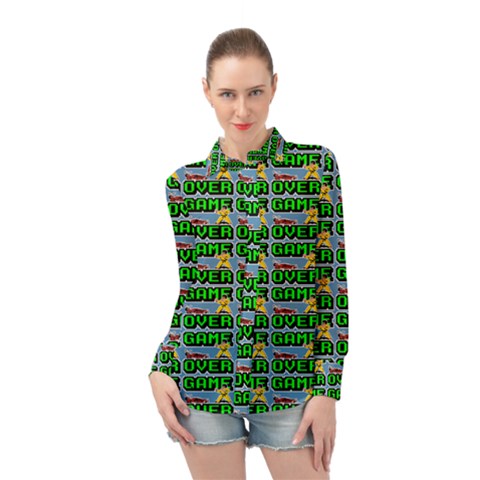 Game Over Karate And Gaming - Pixel Martial Arts Long Sleeve Chiffon Shirt by DinzDas