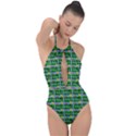 Game Over Karate And Gaming - Pixel Martial Arts Plunge Cut Halter Swimsuit View1