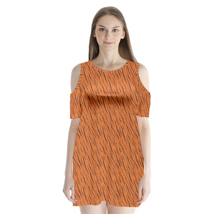 Animal Skin - Lion And Orange Skinnes Animals - Savannah And Africa Shoulder Cutout Velvet One Piece