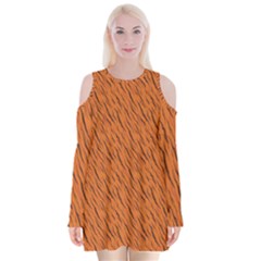 Animal Skin - Lion And Orange Skinnes Animals - Savannah And Africa Velvet Long Sleeve Shoulder Cutout Dress by DinzDas