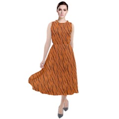 Animal Skin - Lion And Orange Skinnes Animals - Savannah And Africa Round Neck Boho Dress by DinzDas