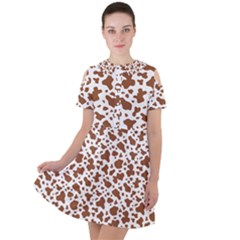 Animal Skin - Brown Cows Are Funny And Brown And White Short Sleeve Shoulder Cut Out Dress  by DinzDas